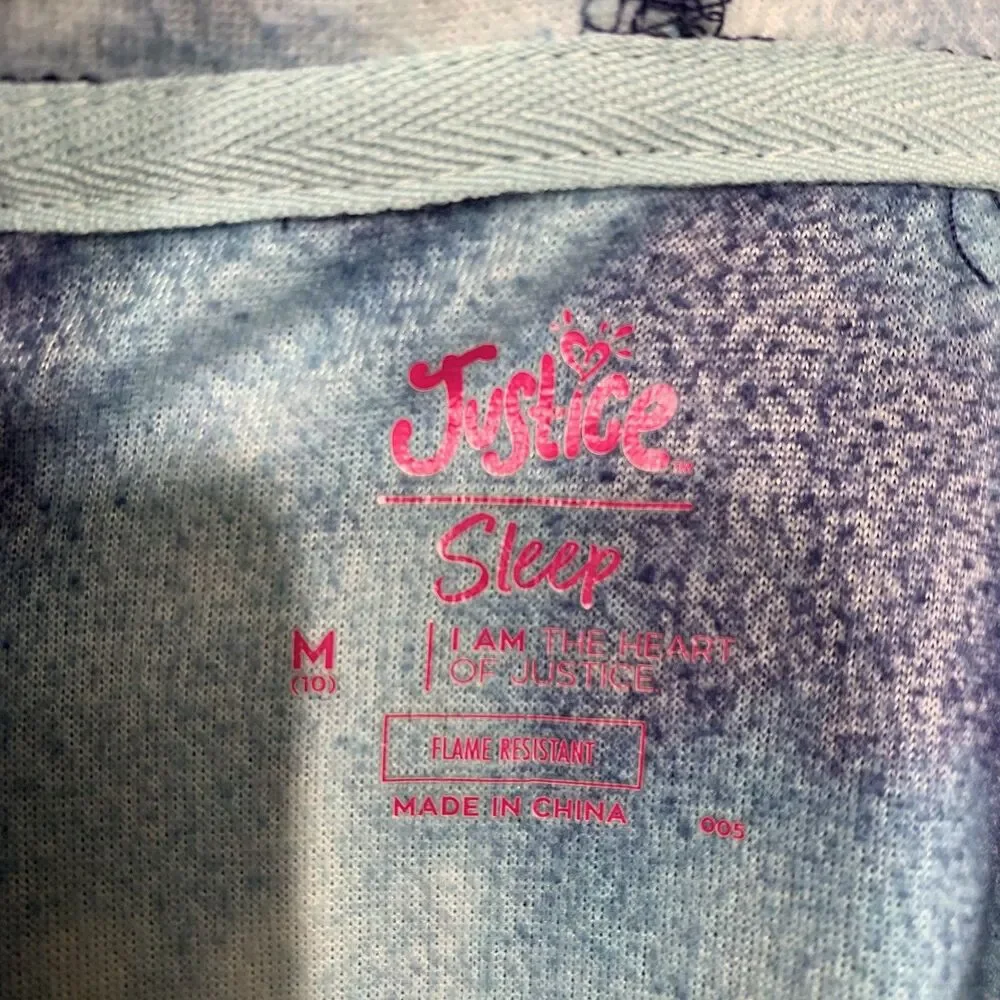 Justice Sleep Hoodie Girls Size 10 M Blue Tie Dye Glitter Logo Pajama Top J16859